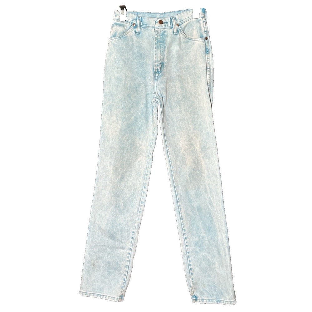 Vtg 80s Wrangler Jeans Aqua Acid Wash Denim Cowgirl Cut (26x33) USA Made RARE - Picture 2 of 6